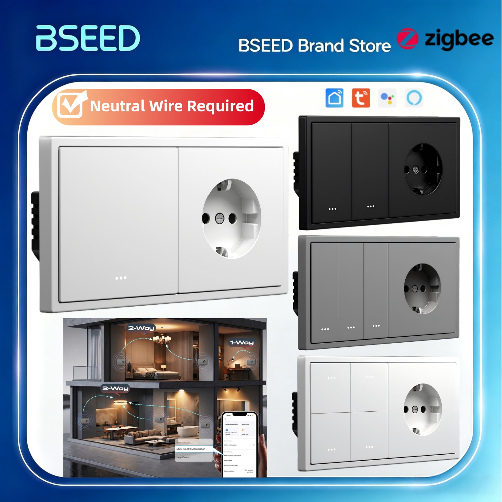 BSEED Zigbee Click Switch 1/2/ - огляд і ціна Tuya 4 Channel